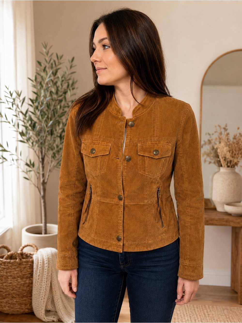 Danier Vintage Genuine Suede Leather Jacket Camel Tan XL 🍂 Y2K Western Boho